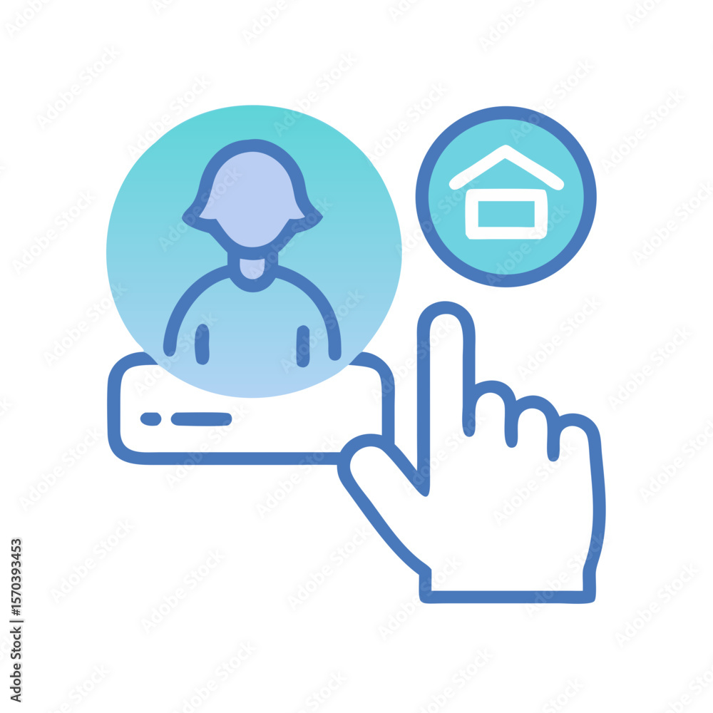 Poster profile selection with home icon and click gesture concept