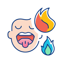 Face experiencing extreme spice with fire illustrations isolated