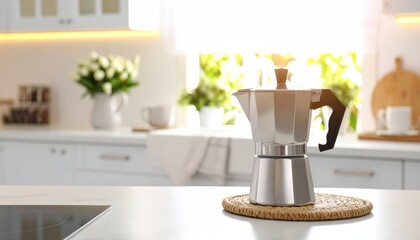 Modern Stainless Steel Coffee Maker On Kitchen Counter