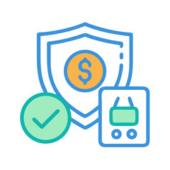 Secured payment icon with shield and shopping bag
