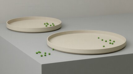 Macro shot of an artistic dish styled to resemble bacteria or virus cells, plated with fine-dining elegance on a minimalist table in soft lighting.