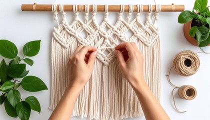 Woman Making Macrame Wall Hanging