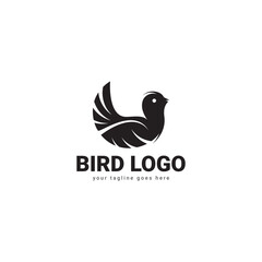 Simple and Modern Black Bird Logo Design Featuring a Minimalist Bird Icon and Elegant Typography for Branding