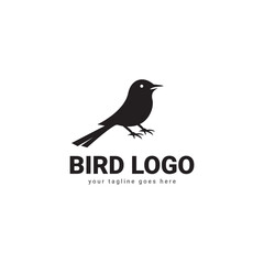 Simple and Modern Black Bird Logo Design Featuring a Minimalist Bird Icon and Elegant Typography for Branding