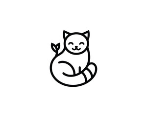 Obraz premium Elegant feline minimalist vector illustration of a serene cat with leaf