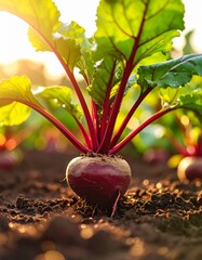 beetroot on the ground, in organic garden, close up, High resolution