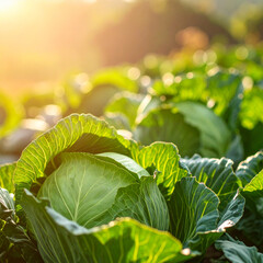 Cabbages in organic garden, close up, High resolution
