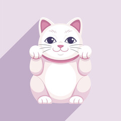 White lucky cat raising paw pink purple