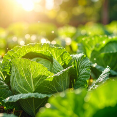 Cabbages in organic garden, close up, High resolution