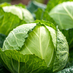 Cabbages in organic garden, close up, High resolution