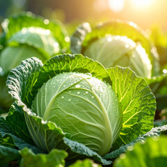 Cabbages in organic garden, close up, High resolution