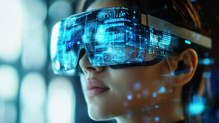 A person wearing augmented reality glasses powered by AI technology.