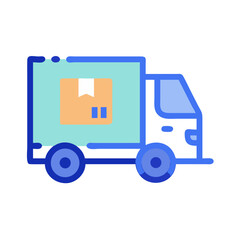 Delivery truck icon with package isolated on White backdrop