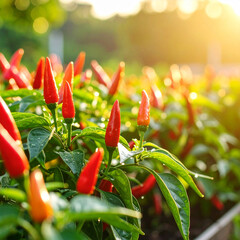 Garden chili in organic garden, close up, High resolution