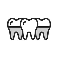Dental health illustration showcasing three teeth with filling concept
