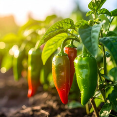 Garden chili in organic garden, close up, High resolution