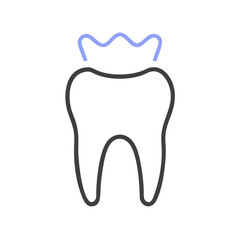 Tooth with crown outlined in simple style on White Background