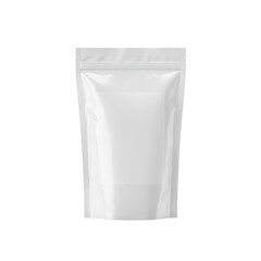 Blank white resealable stand up pouch with zipper closure isolated on transparent background