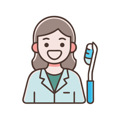 Cartoon woman dentist with toothbrush in minimalist style illustration