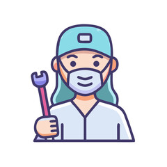 Isolated flat illustration of a mechanic holding a wrench