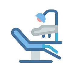 Blue Dental Chair and Examination Light on White Background