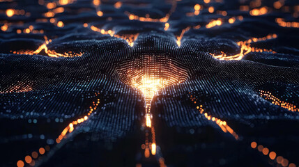 A digital brain glowing with neural network connections on a dark background.