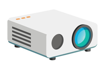 Fototapeta premium Modern white projector with blue lens and orange indicator lights