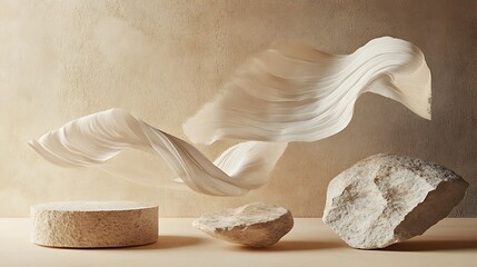 Ethereal Flow of Fabric and Natural Stones in Minimalist Setting
