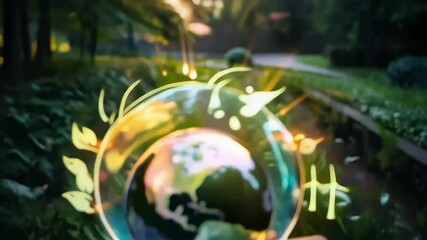 Hand holding Earth globe with a glowing aura, displaying sustainable technology and nature - Powered by Adobe