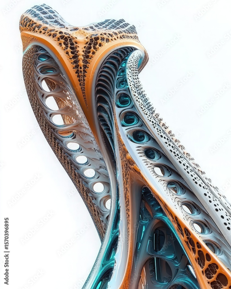 Fototapete abstract organic structure with multiple layers and intricate hole patterns on white background
