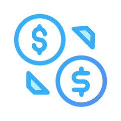 Financial transaction icon depicting money transfer with dollar signs