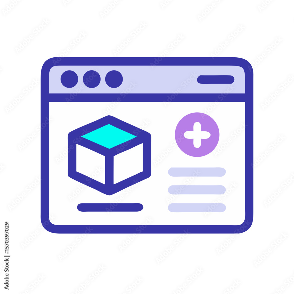 Aufkleber website interface with 3d box and plus sign icon