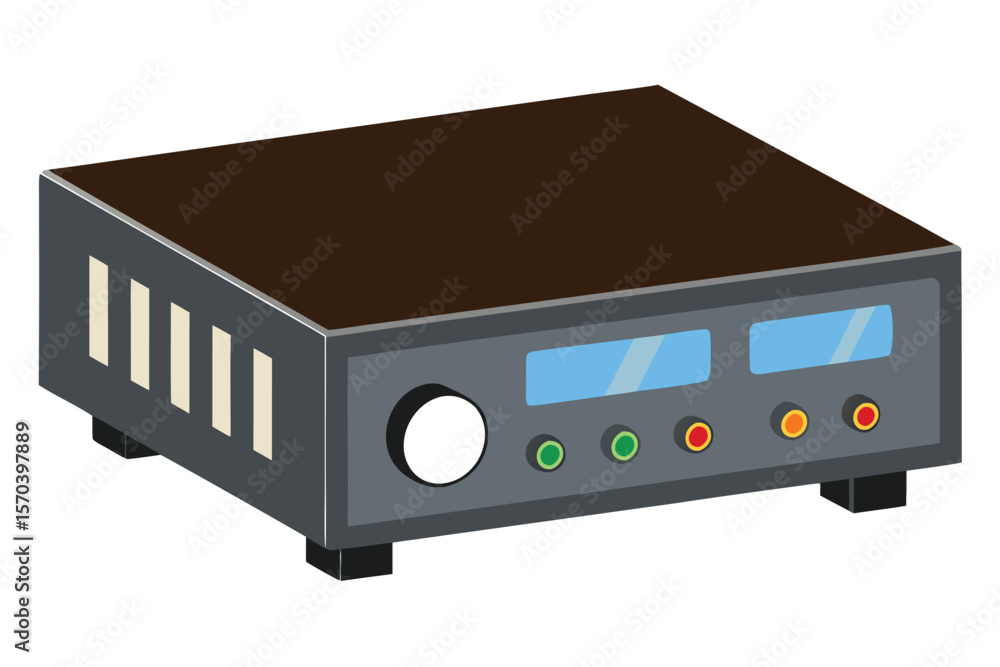 Poster modern electronic device with digital displays and control buttons