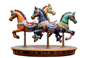 Colorful carousel horses in motion