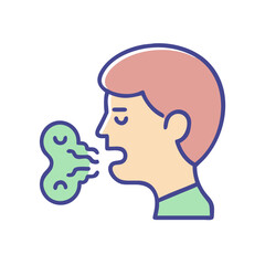 Person coughing with green phlegm coming from their mouth