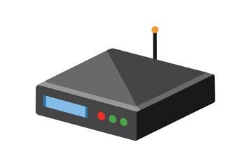 Fototapeta premium Modern black wireless router with antenna and indicator lights