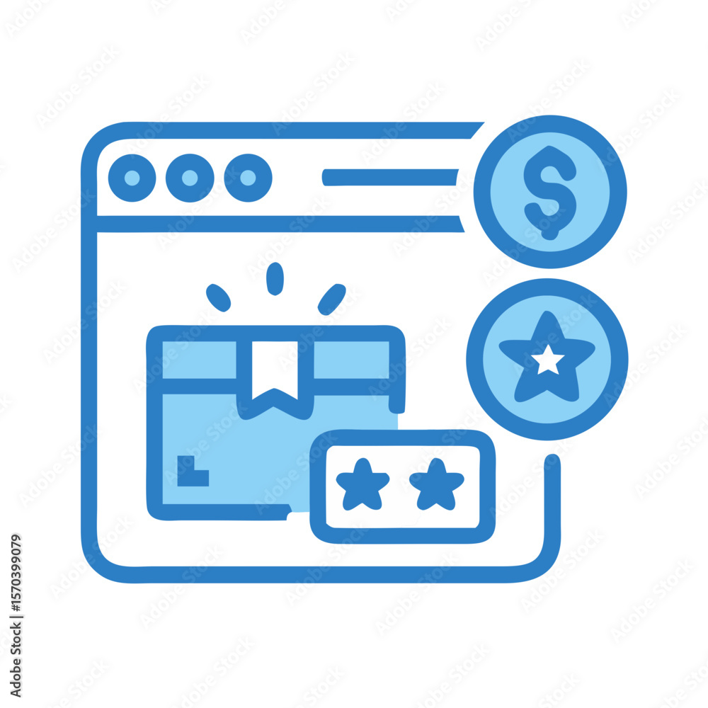 Poster e-commerce website interface with product rating and pricing icon