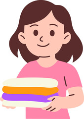 Woman Holding Stacked Clothes