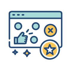 Website feedback with star rating and thumbs up illustration