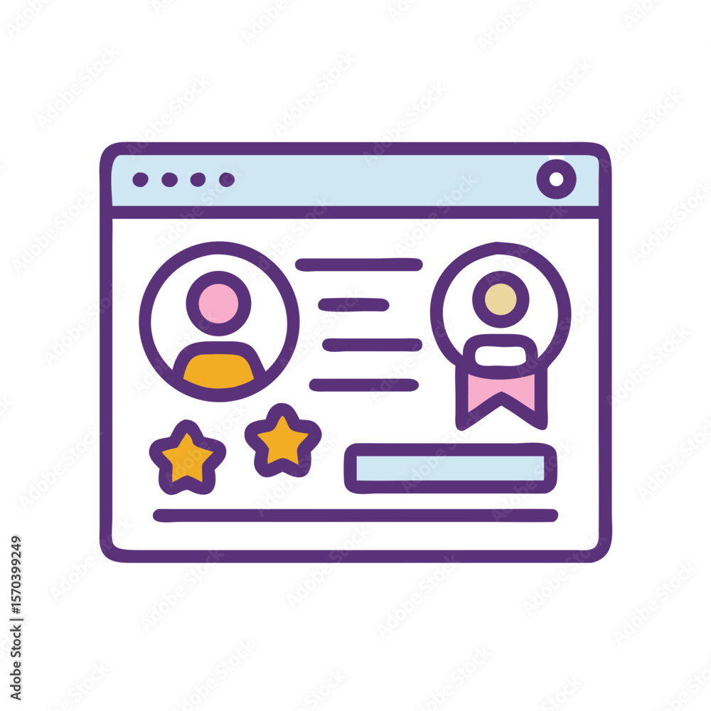 Poster website profiles interface showing rating and achievements icon design