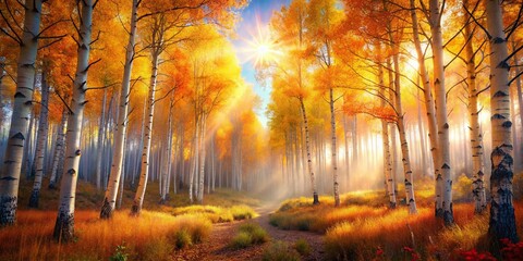 Surreal Aspen Forest: Dreamlike Golden Trees in a Mystical Landscape