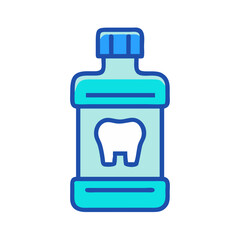 Blue mouthwash bottle with tooth icon for dental hygiene