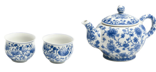 Blue and white floral tea set (1)