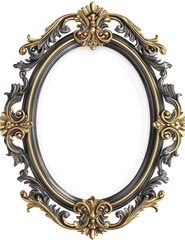 Ornate oval frame with dark gray and gold detailing