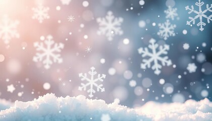 Naklejka premium Delicate pastel snowflakes swirl in a magical winter scene, soft light illuminating icy crystals, purple, snowflake