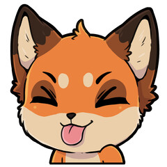 Cute Cartoon Fox Head with Tongue Sticking Out and Closed Eyes, Adorable Orange Fox Character for Design Projects and Stickers