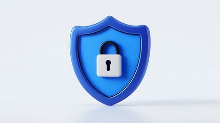 Blue Shield with White Padlock on White Background Security and Protection Concept