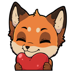 Delightful Fox Cub with a Heart: A Sweet Emblem of Love, Whimsical Cartoon Fox Offering a Red Heart, Full of Tenderness