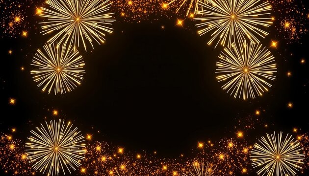Elegant gold firework border design perfect for holiday celebrations,  light,  bright