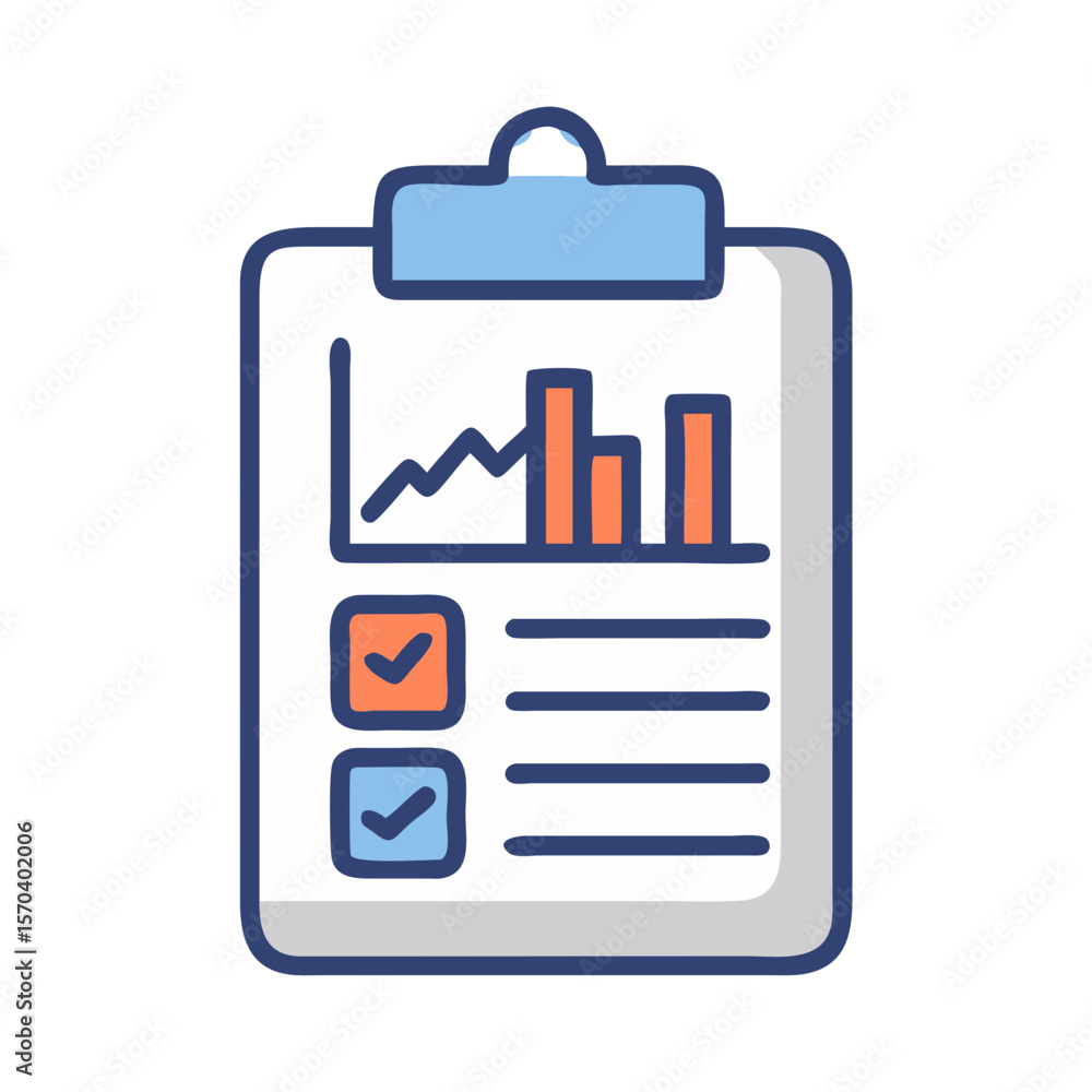 Poster graphic clipboard with data charts and checklist for analysis